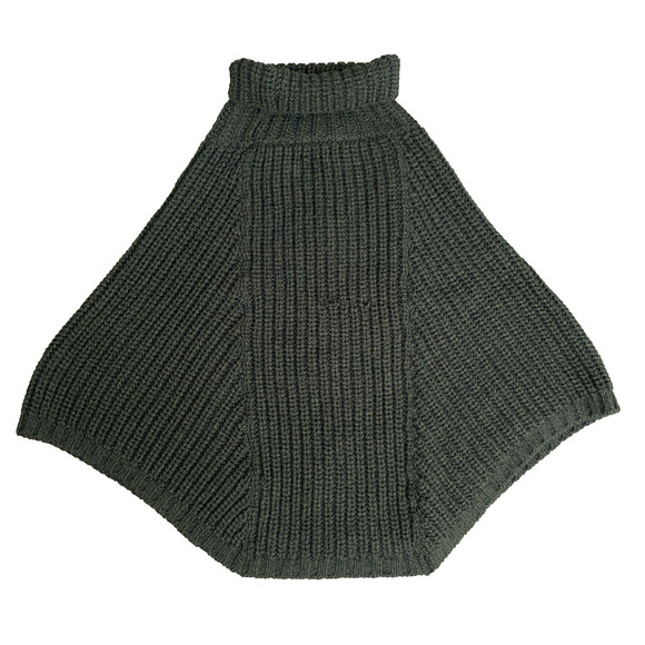 SAOL Cable Knit Poncho Cape Merino Wool Irish Sweater Turtle Neck Army Green OS - Picture 4 of 8